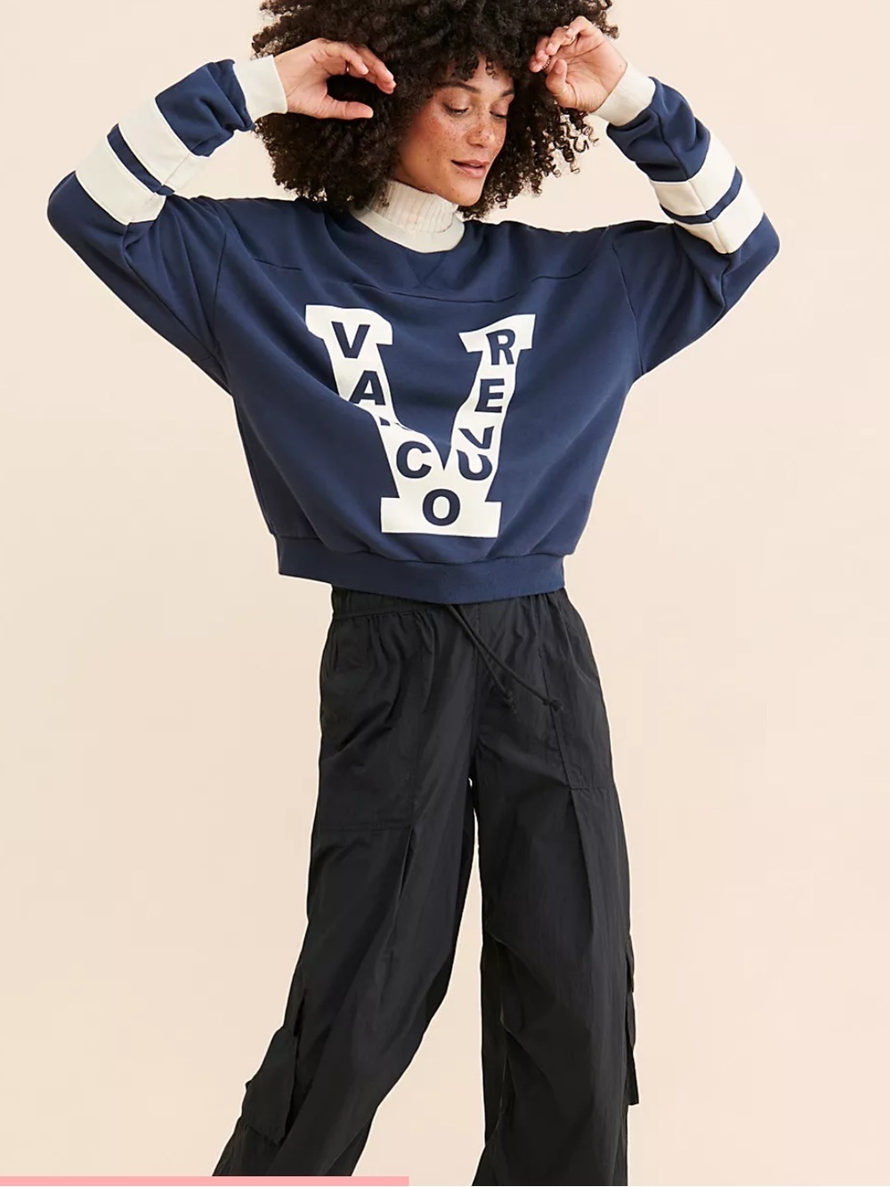 Free People Falling Forward Vancouver Hockey Crewneck Small Blue Varsity
